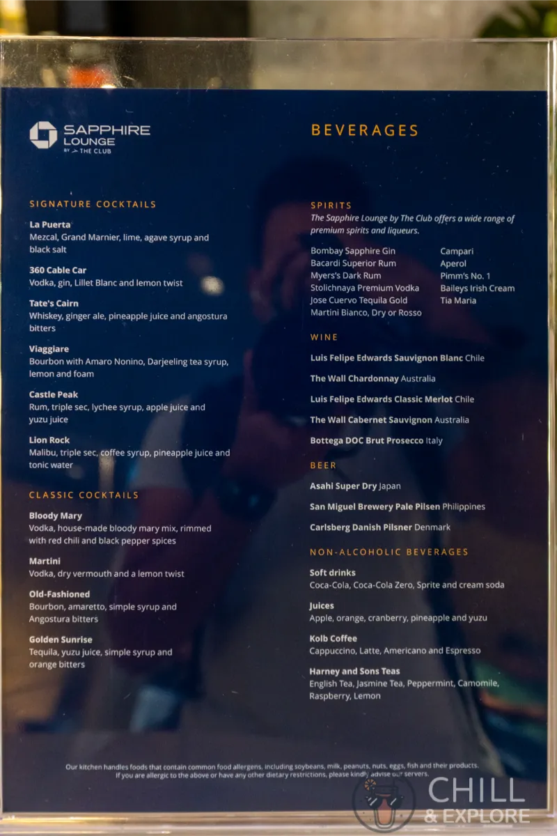 Chase Sapphire Lounge Hong Kong drinks menu 2024