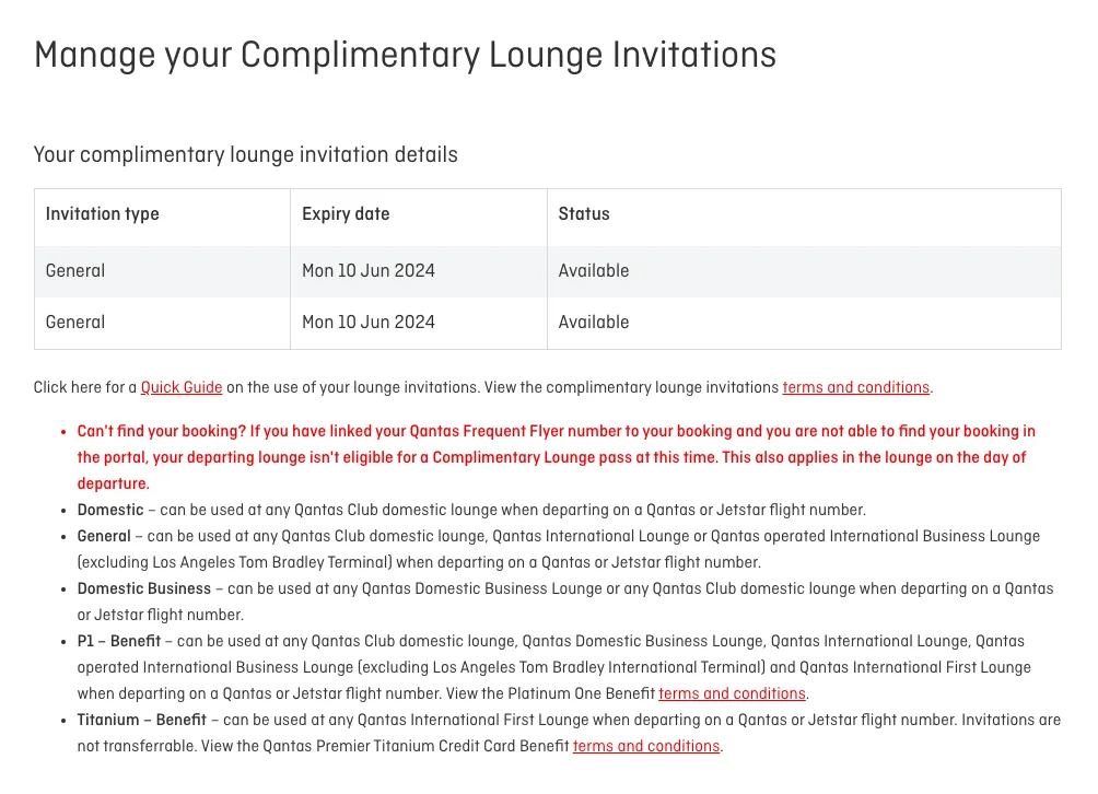 Qantas Lounge Invitation