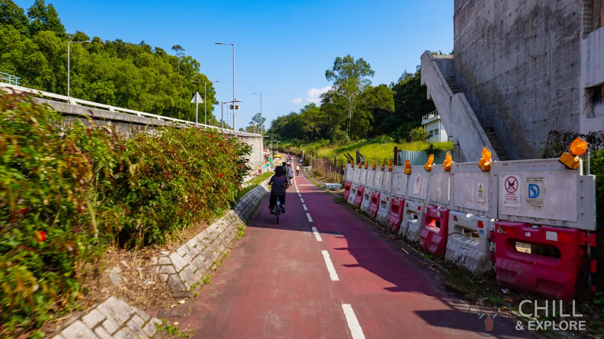 Cycling on Ting Kok Road bike path
