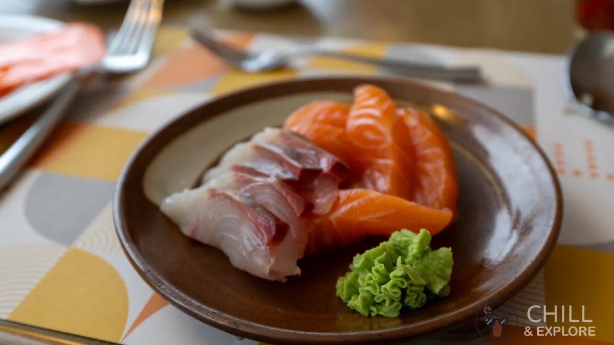 sashimi - salmon, yellow tail with wasabi
